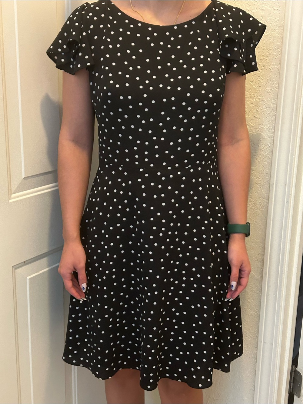 London Times Black Dress with White Polka Dots